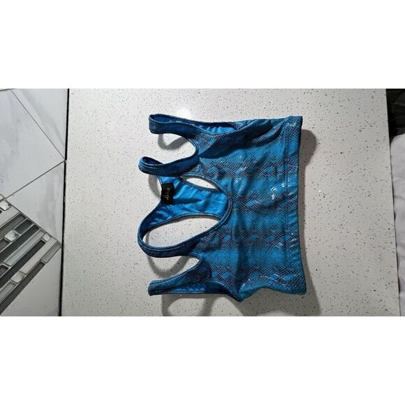 LAKRIS Women Workout Set Blue Snakeskin 2 Pieces Leggings Criscross Bra Size XS - Picture 15 of 16